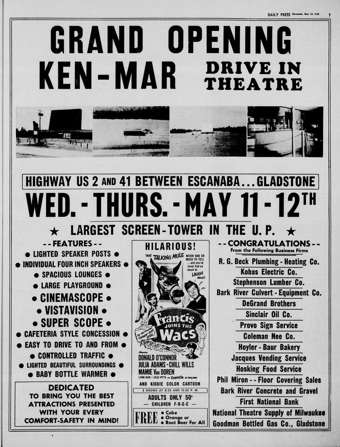 Ken-Mar Drive-In Theatre - Grand Opening Ad